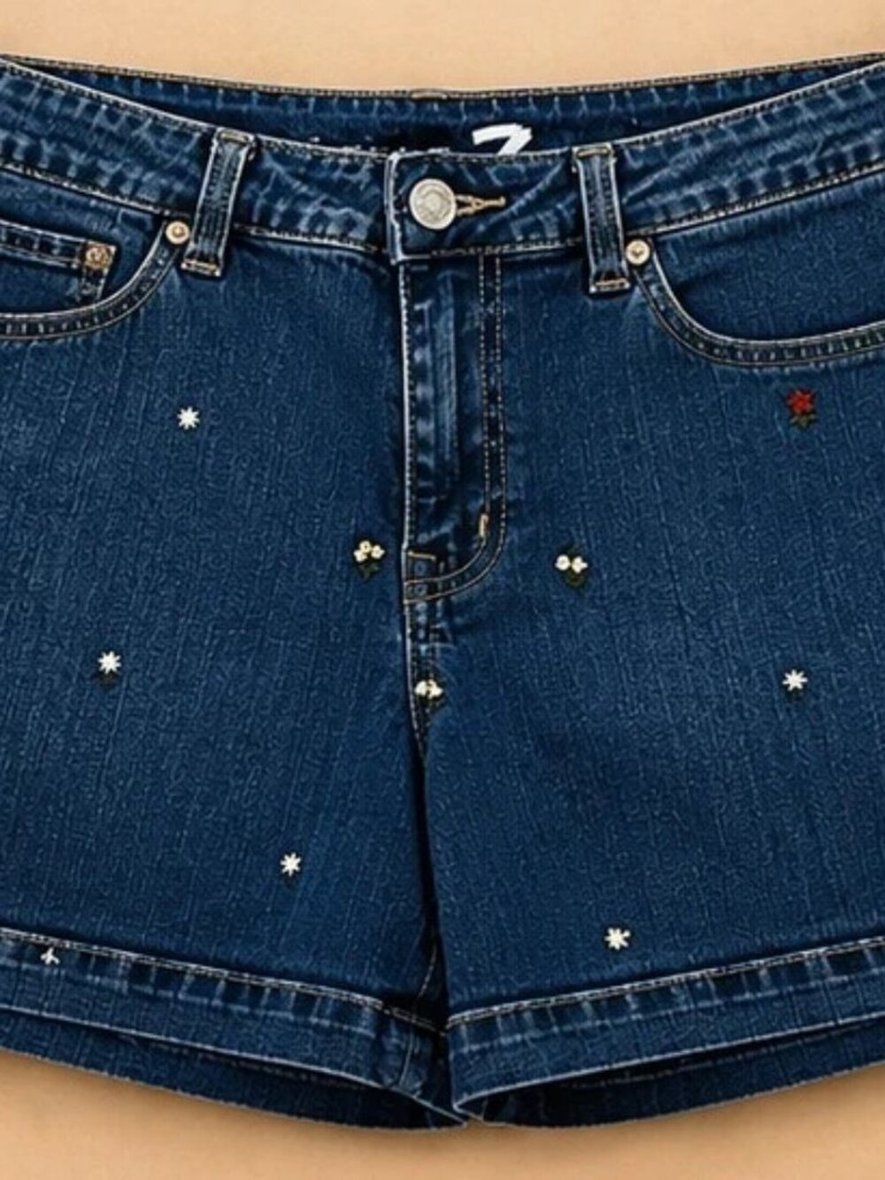 Seven7 Embroidered Floral Denim Shorts Size 12 | Mid Rise Stretch Jean Shorts